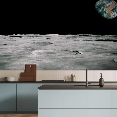 Fotobehang Het oppervlak van de maan en het uitzicht op de aarde