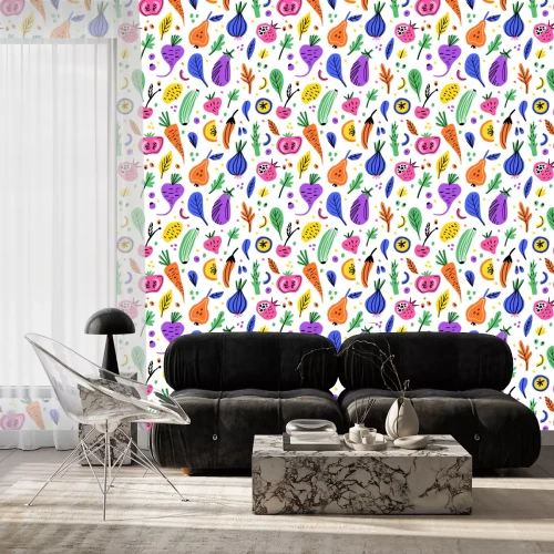 Behang Groenten in abstracte kleuren