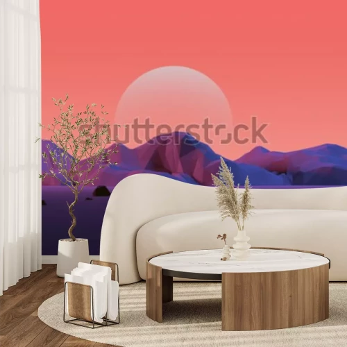 Sticker Laag polygebergte met maan