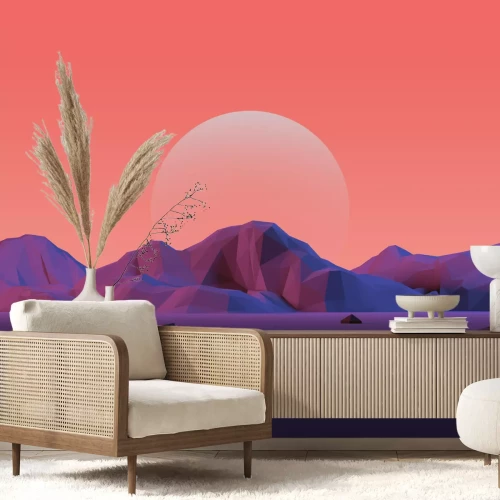 Sticker Laag polygebergte met maan