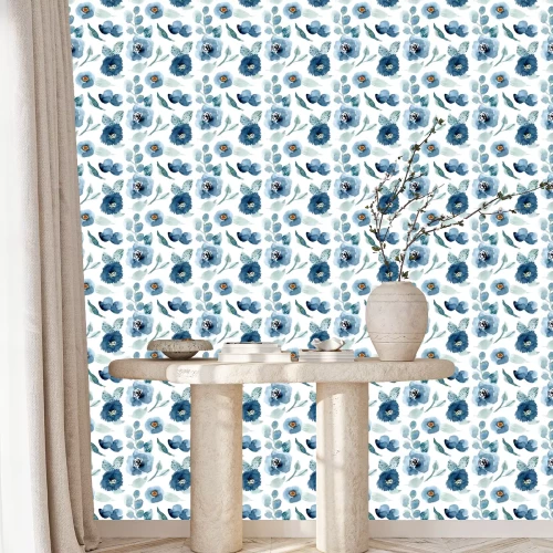 Behang Blauwe aquarel rozenknoppen