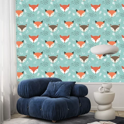 Behang Slapende vossenkoppen op een groene achtergrond