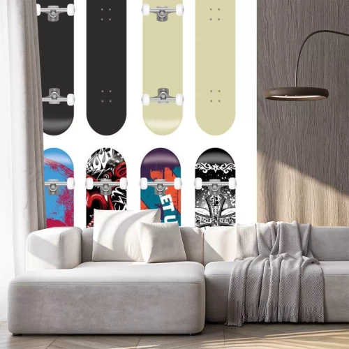 Sticker skateboard vector sjabloon illustratie set (met achterkant design collectie)