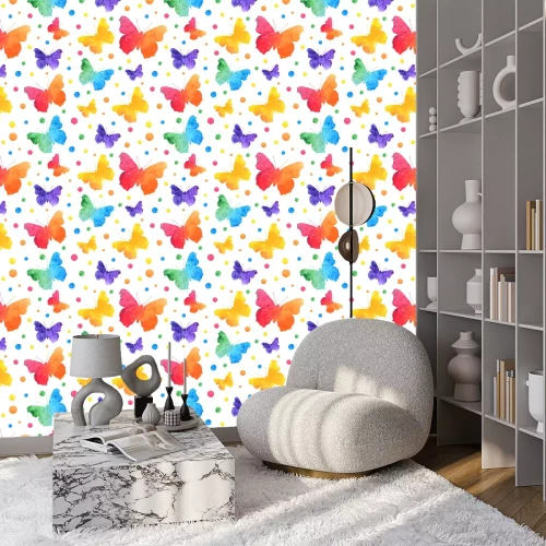 Behang Veelkleurige vlinders geschilderd met waterverf