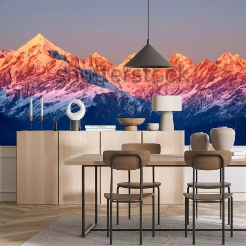 Sticker dichtbij schot van Roodachtige bergtoppen tijdens zonsondergang