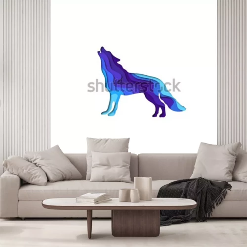 Sticker Paper gesneden voor wolf 3D origami. Trendy concept modevormgeving. Vector illustratie
