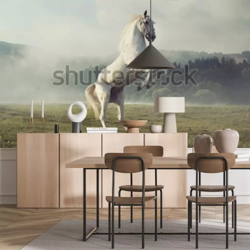 Fotobehang Paard staat bij een eik