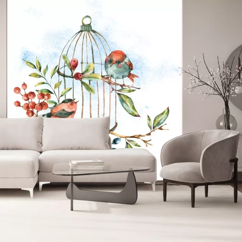 Sticker Herfstvogels op de tak