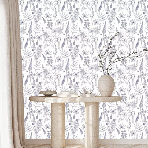 Behang Getrokken wilde bloemen op een witte achtergrond