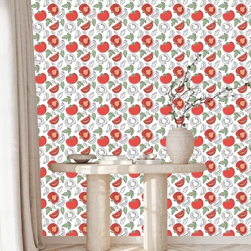 Behang Rode tomaten en groene bladeren