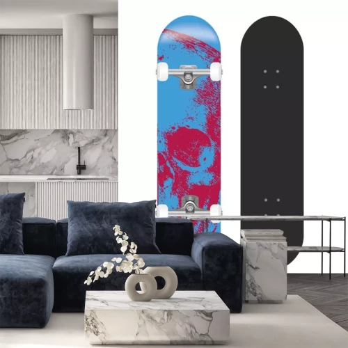 Sticker skateboard vector sjabloon illustratie (met achterkant ontwerp)