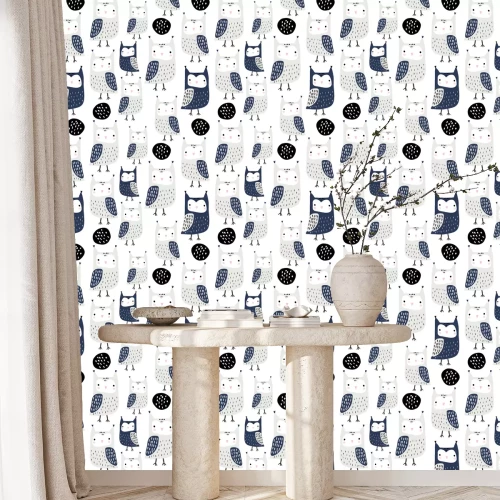 Behang Grijze uilen in Scandinavische stijl