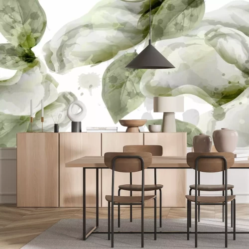 Fotobehang Groene bladeren aquarel stijl