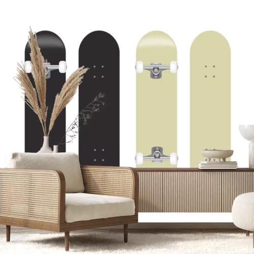 Sticker skateboard vector sjabloon illustratie set (zwart / wit)