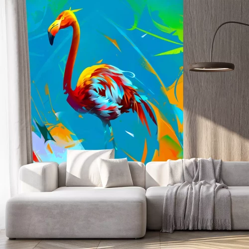 Sticker geschilderde heldere flamingovogel op abstracte achtergrond