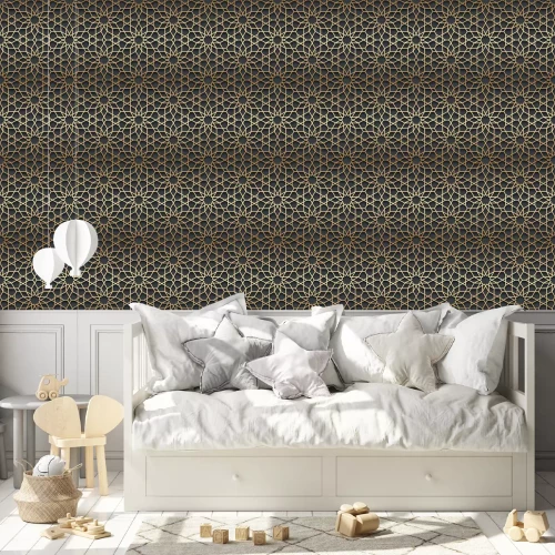 Behang Vector islamitische gouden horizontale achtergrond. Naadloos oosters volumetrisch patroon met schaduw.