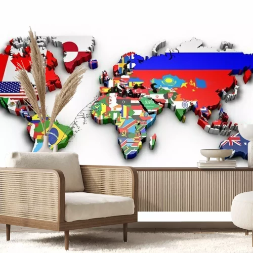 Sticker Planisfero mondo 3d con Bandiere in Rilievo