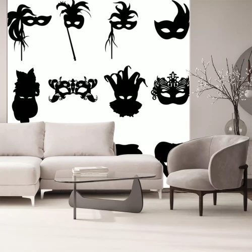 Sticker Het verzamelen van carnaval Venetiaanse maskers achtergrond silhouet