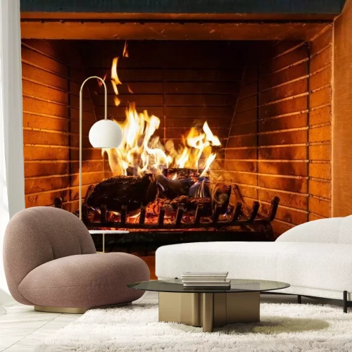 Fotobehang Brandend hout in de open haard imitatie van een haardvuur