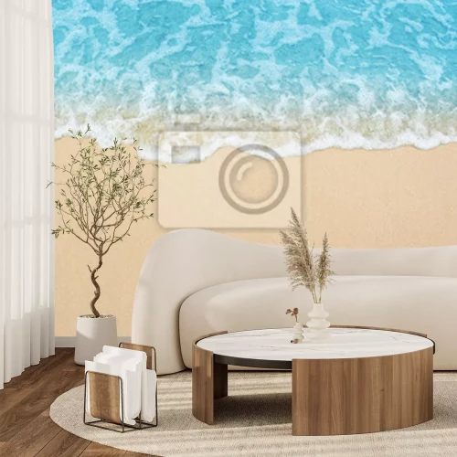 Fotobehang Prachtig zandstrand en zachtblauwe oceaan golven