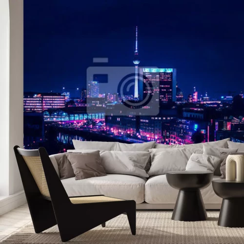 Fotobehang Panorama van Berlijn bij nacht