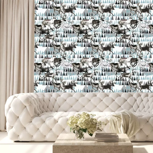 Behang winter naadloze achtergrond. herten. Arctisch patroon. Polar natuur aquarel illustratie. Noord dieren in het wild. wild dier. rendier.