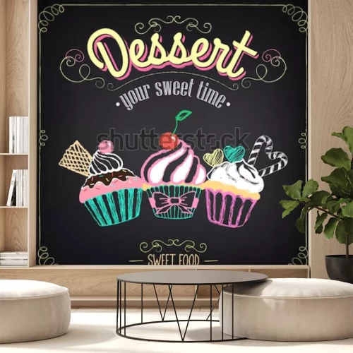Sticker Kleurrijke grafische typografie met kleurrijke muffins