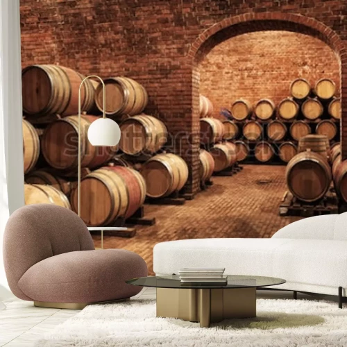 Fotobehang Wijnvaten in wijnkelders op volgorde