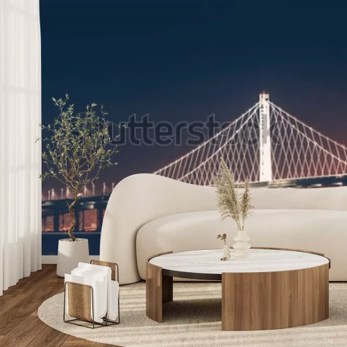 Fotobehang Bay Bridge bij nacht