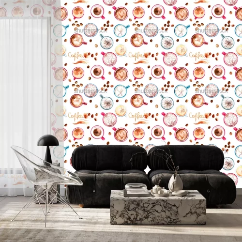 Behang Bekers met verschillende soorten koffie