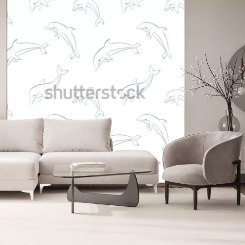 Sticker Vector naadloos patroon met dolfijnen / het springen van dolfijnen contour naadloos patroon / dolfijnen vector illustratie / textiel dolfijnen patroon / inpakpapier dolfijnen achtergrond / dolfijnen h