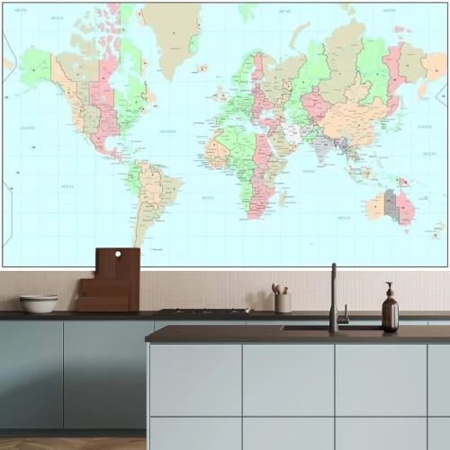 Sticker Politieke Wereldkaart met tijdzones