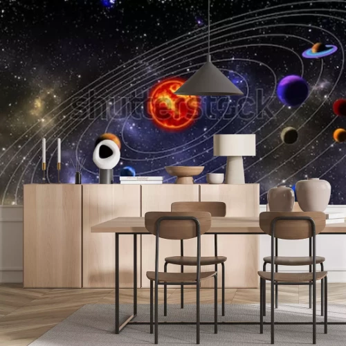 Fotobehang Planeten in het zonnestelsel en hun banen in de ruimte