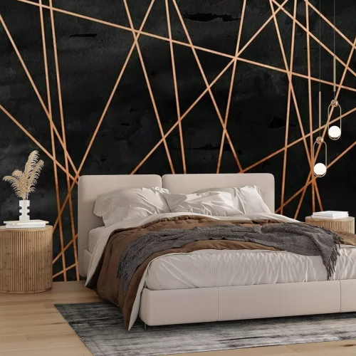 Fotobehang Gouden lijnen op een zwarte achtergrond