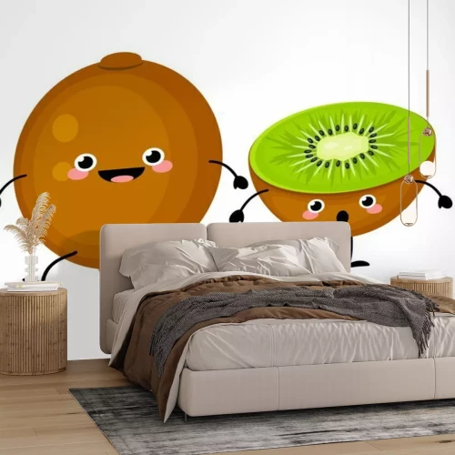 Sticker Kiwi fruit vector tekens geïsoleerd op een witte achtergrond. kawa