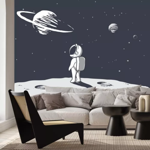 Sticker Ruimteastronaut die verre planeten bekijkt