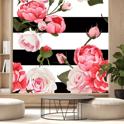 Sticker Grote bloemen op strepen