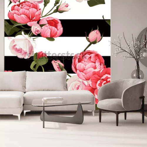 Sticker Grote bloemen op strepen