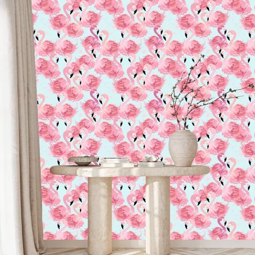 Behang Geschilderde flamingo's in roze tinten