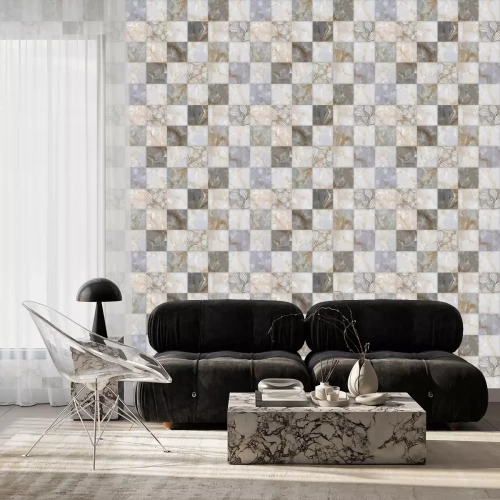 Behang Bloemen op een marmeren mozaïek