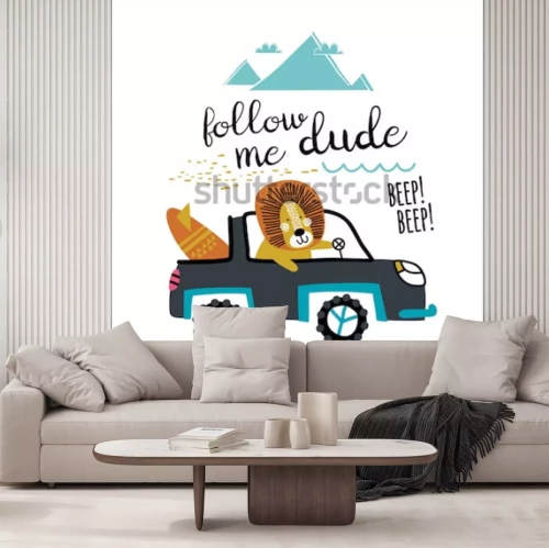 Sticker Leeuwsurfer in een grafische autovakantie
