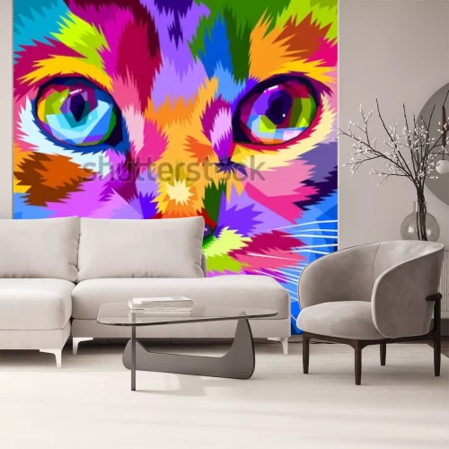 Sticker Babykat kleurrijke grafische close-up op het gezicht