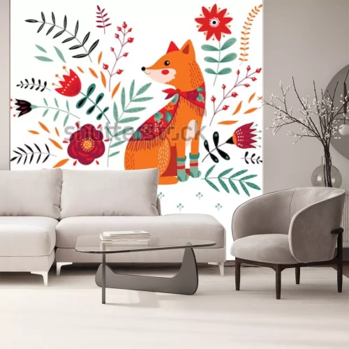 Sticker hand getrokken vos illustratie