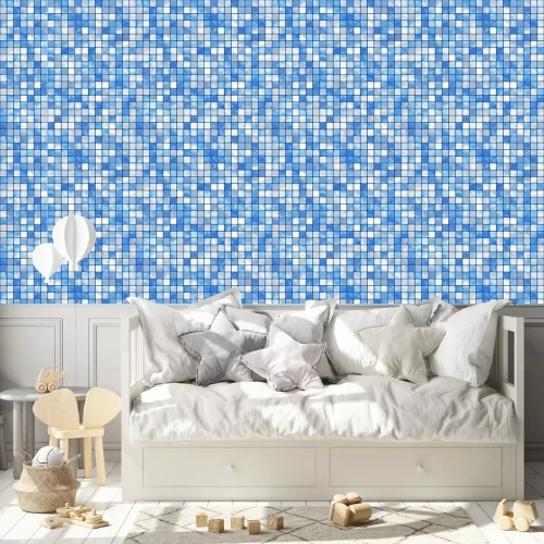 Behang Steenmozaïek in blauwtinten