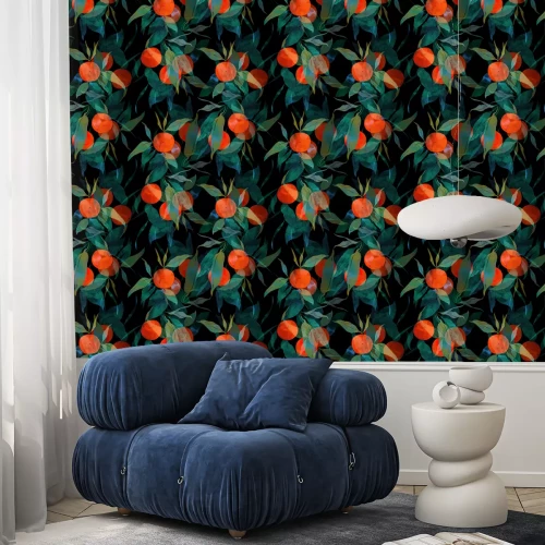 Behang Mandarijnen tussen de bladeren