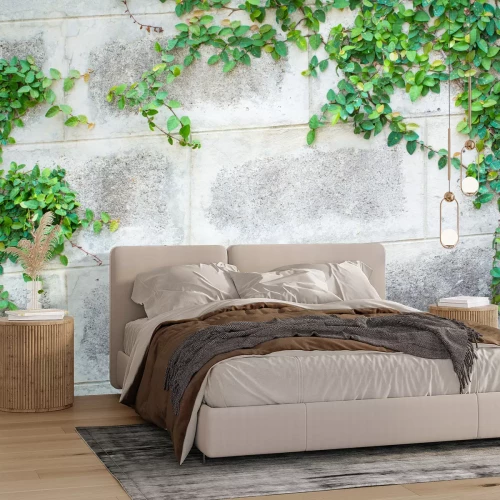Fotobehang Muur met klimop in de tuin
