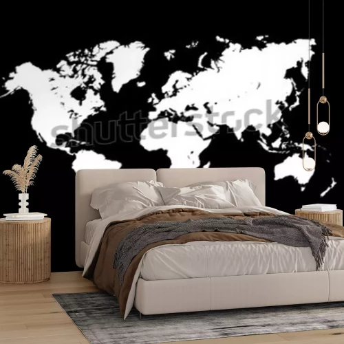 Sticker Wereldkaart zwart wit