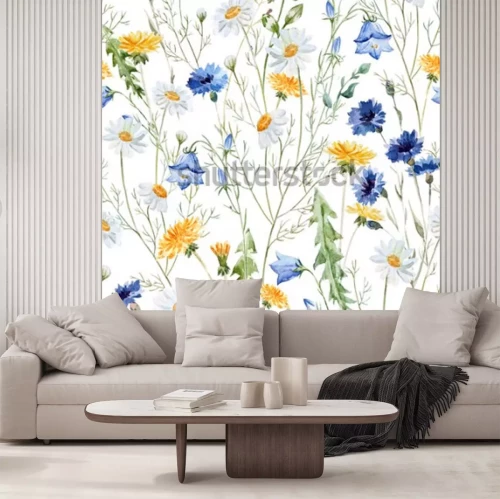 Sticker Veld bloemen op een witte achtergrond