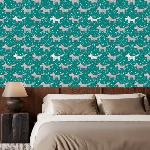 Behang Witte en grijze cartoon babywolven