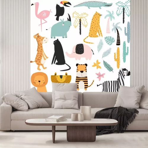 Sticker Set cartoon Afrikaanse dieren en planten. Vector hand getekende illustratie.